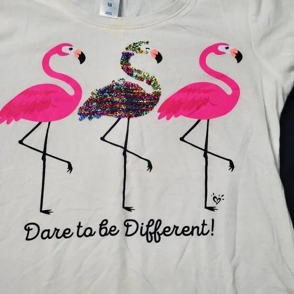 Justice Girls Youth 10 Large white flamingo Top
